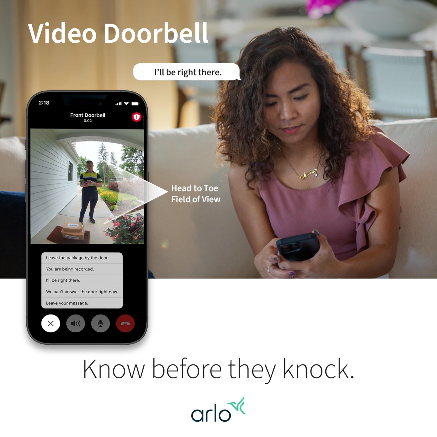 Arlo Video Doorbell 2K | 2nd Gen | Wire-Free/Wired Option, 2-Way Audio, Night Vision, Head to Toe Video View, Integrated Siren | Live Stream | Real Time Notifications |180 Deg Wide View, White