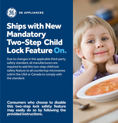 GE Countertop Microwave Oven, 1,200-watt Capacity, 2.0 Cubic Ft., 8 Auto Setting Cooking Settings, Child-Lock Technology, Kitchen Essentials for the Countertop, Dorm Room or Apartment, Stainless Steel