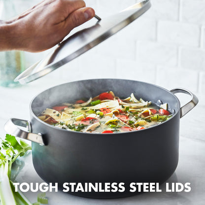GreenPan Paris Pro Hard Anodized Healthy Ceramic Nonstick, 11 Piece Cookware Pots and Pans Set with Stainless Steel Lids, PFAS-Free, Dishwasher Safe, Grey