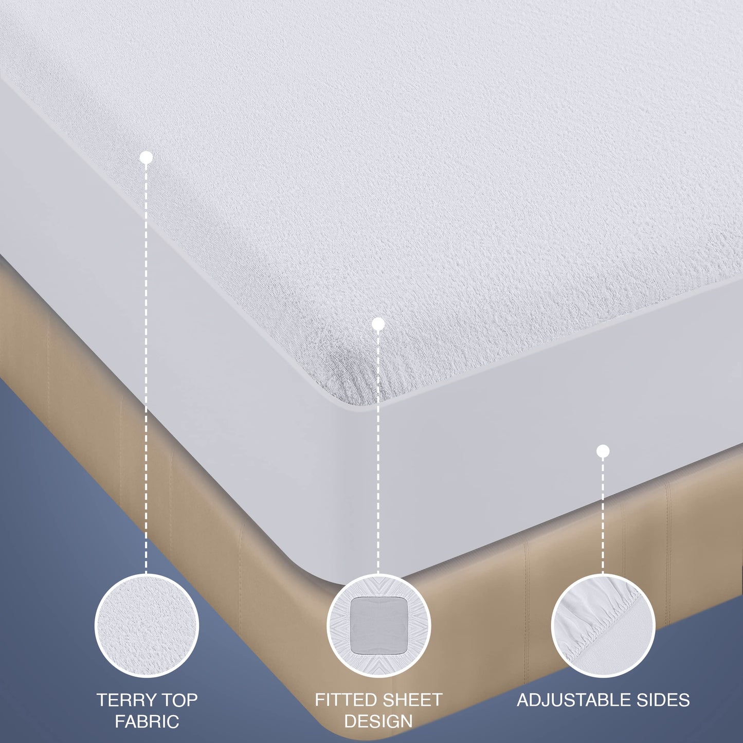 Utopia Bedding Waterproof Mattress Protector King Size, Premium Terry Mattress Cover 200 GSM, Breathable, Fitted Style with Stretchable Pockets (White)