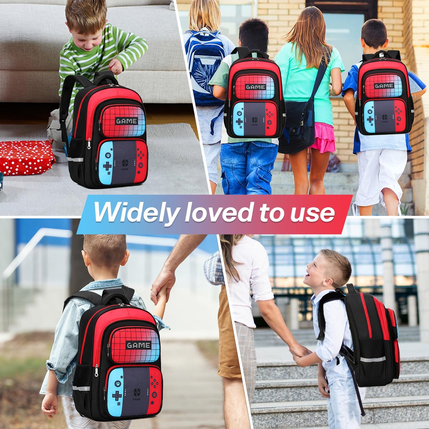 EINSZ School Backpack For Boys bookbag Game Backpack For Kids Junior High School Primary School Boys Backpack (Red&blue), Large