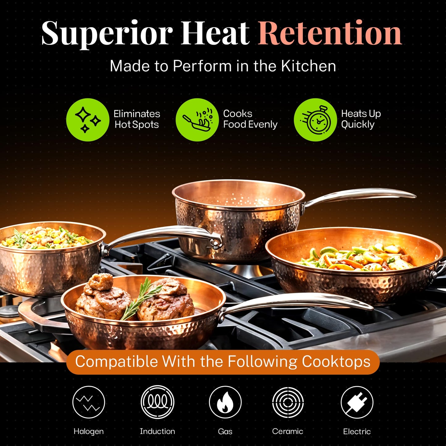 GOTHAM STEEL Hammered 15 Pc Ceramic Cookware Set Nonstick, Copper Pots and Pans Set Non Stick for Kitchen with Utensils, Deep Pots and Pans for Cooking, Non Toxic Cookware Sets, Oven & Dishwasher Safe