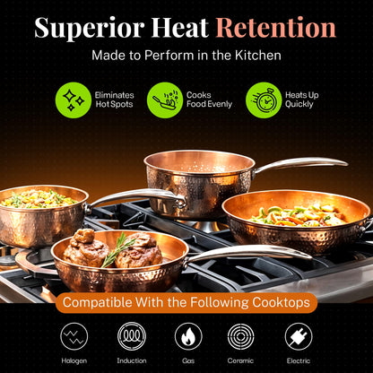 GOTHAM STEEL Hammered 15 Pc Ceramic Cookware Set Nonstick, Copper Pots and Pans Set Non Stick for Kitchen with Utensils, Deep Pots and Pans for Cooking, Non Toxic Cookware Sets, Oven & Dishwasher Safe