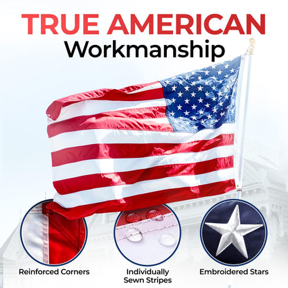 American Flag for Outside Heavy-Duty US Flag with Embroidered Stars Reinforced Material USA Flag Built for Outdoors Sewn Stripes UV Protection Brass Grommets (3x5 ft)