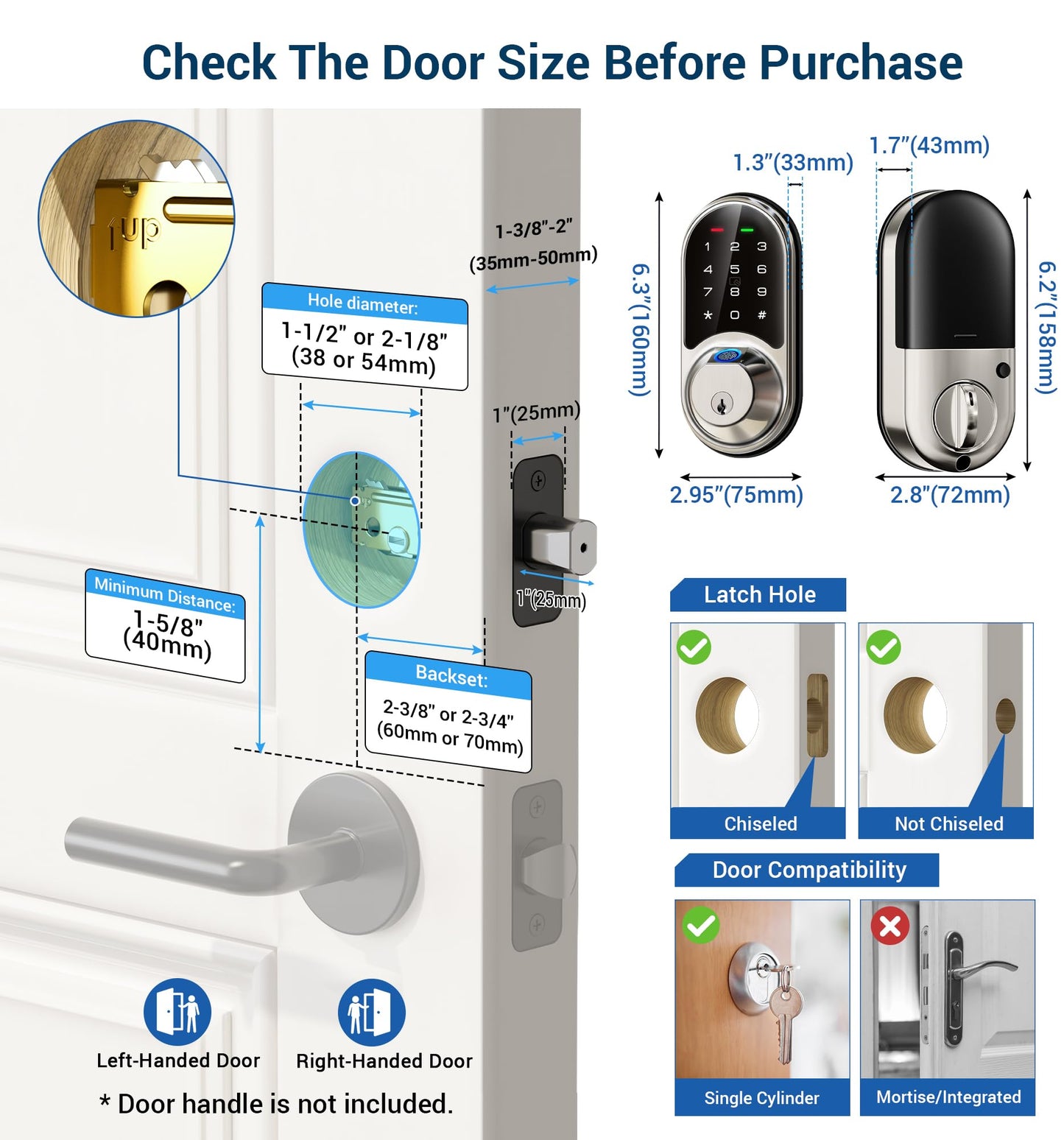 Veise Smart Lock, Fingerprint Door Lock, 7-in-1 Keyless Entry Door Lock with App Control, Electronic Touchscreen Keypad, Smart Deadbolt, Biometric Smart Locks for Front Door, Satin Nickel