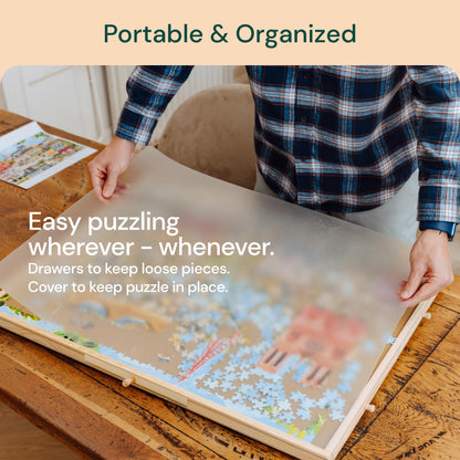 PLAYVIBE Rotating Jigsaw Puzzle Board with Drawers 1500 Piece – Puzzle Table with Cover, 6 Drawers, 27" x 35" – Wooden Puzzle Organizer – Puzzle Accessories