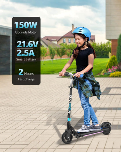 Gyroor Electric Scooter for Kids, E-Throttle 150W Motor LED Display, H30Max-Blue