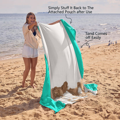 WEKAPO Beach Blanket - Sandproof Waterproof Extra Large Beach Mat | Oversized Sand-Free Lightweight Quick-Drying | Beach Vacation Essentials with Stakes & Corner Pockets (Turquoise, 9x10 FT)