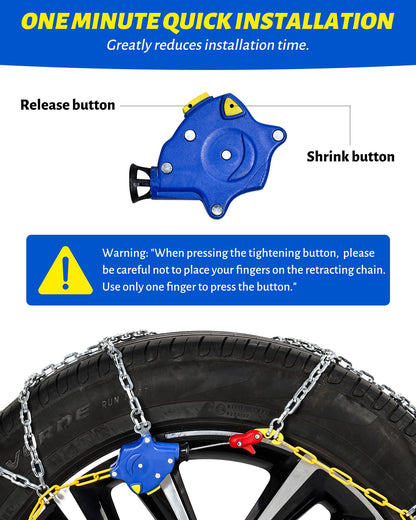Auto Fixing Snow Chains Tire Chains For Cars Suv Pickup Trucks - Auto Fixing 1 Min Quick Fit AND Easy Installation, Reusable Universal Emergency Traction Snow Chains - Set of 2（HKN140）