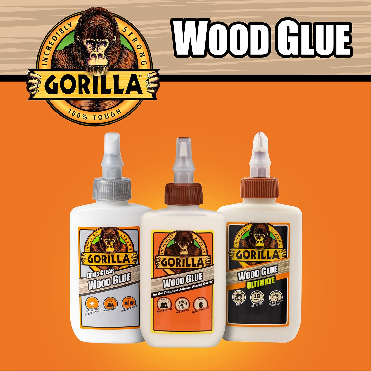 Gorilla Dries Clear Wood Glue, 4oz Bottle (Pack of 2)