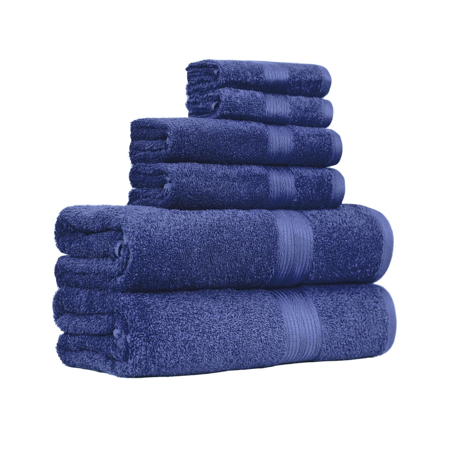 Amazon Basics 6 Piece Oversized Fade resistant Towel set, 100% Cotton towels for bathroom, soft and absorbent, 2 Bath Towels, 2 Hand Towels and 2 Washcloths bathroom towel set, Navy Blue