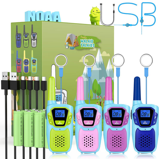 Topsung Walkie Talkies for Kids Long Range Walkie-Talkie for Adults Rechargeable 4 Pack with Lanyard NOAA USB, Family Pink 2 Way Radio Toys for 3-12 Year Old Boys Girls Toddlers Camping Skiing