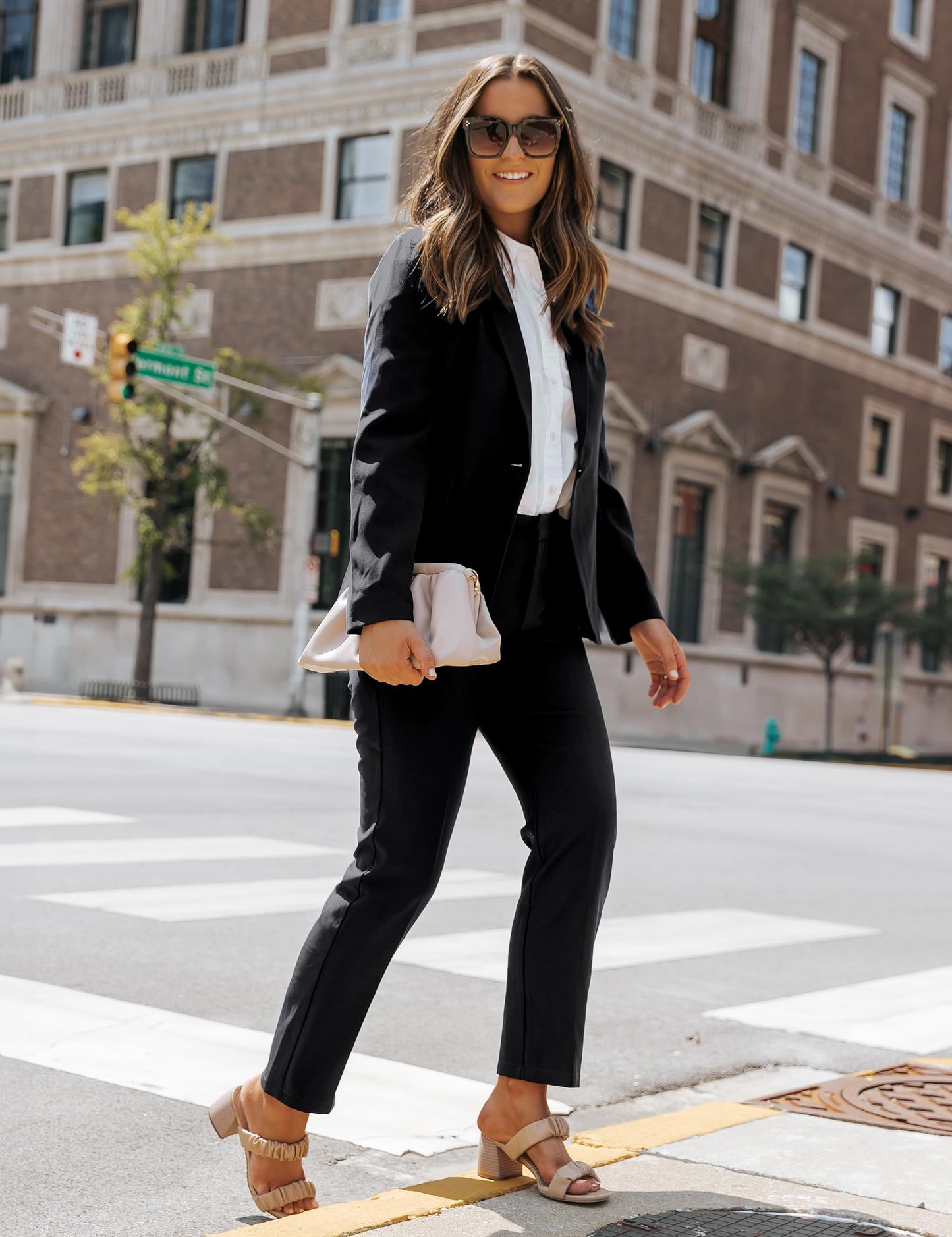 luvamia Women's Two Piece Sets Pants Suits Dressy Business Casual Outfits Professional Blazer Pantsuits Set Work Office Black X-Large Fits US 16-18
