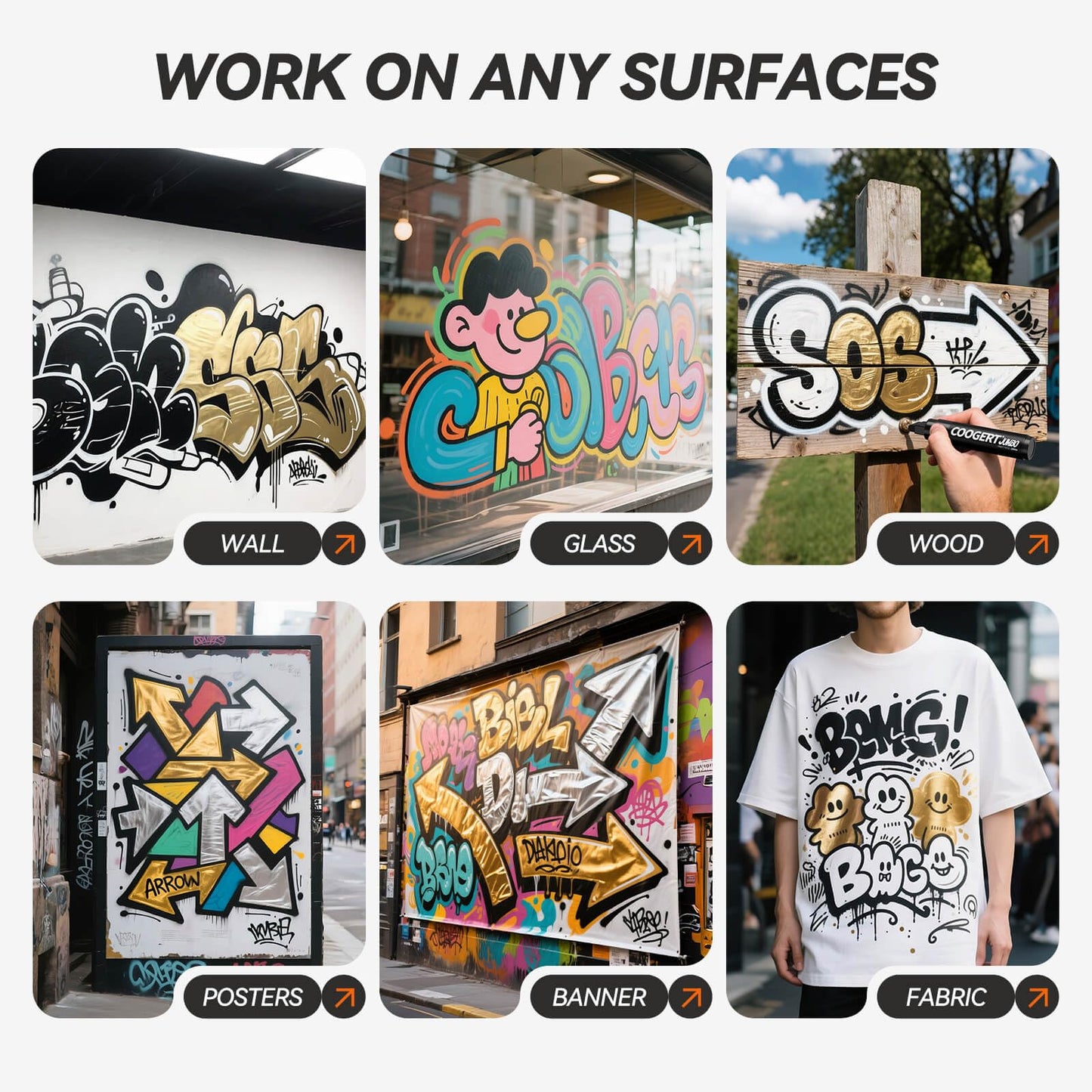 Coogert 3Pcs Black Jumbo Poster Markers, 15MM Thick Permanent Acrylic Graffiti Markers, Wide Tip Paint Marker for Canvas, Posters Board, Fabric, Window, Glass, Wood, Teachers,Banner painting supplie