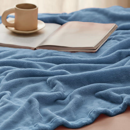 Bedsure Fleece Blanket Queen Blanket Washed Blue - Bed Blanket Soft Lightweight Plush Fuzzy Cozy Luxury Microfiber, 90x90 inches