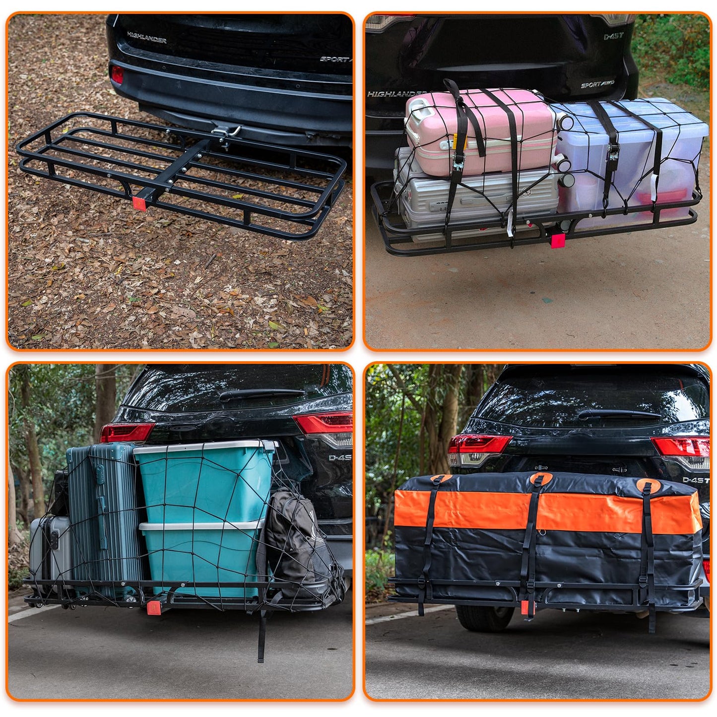 WEIZE Hitch Cargo Carrier for SUV, Truck - 53x19 Inches, 500LB Capacity, with Waterproof Bag, Net, Strap, Tightener, Powder Coated for Durability, Easy Installation, for Camping and Travel