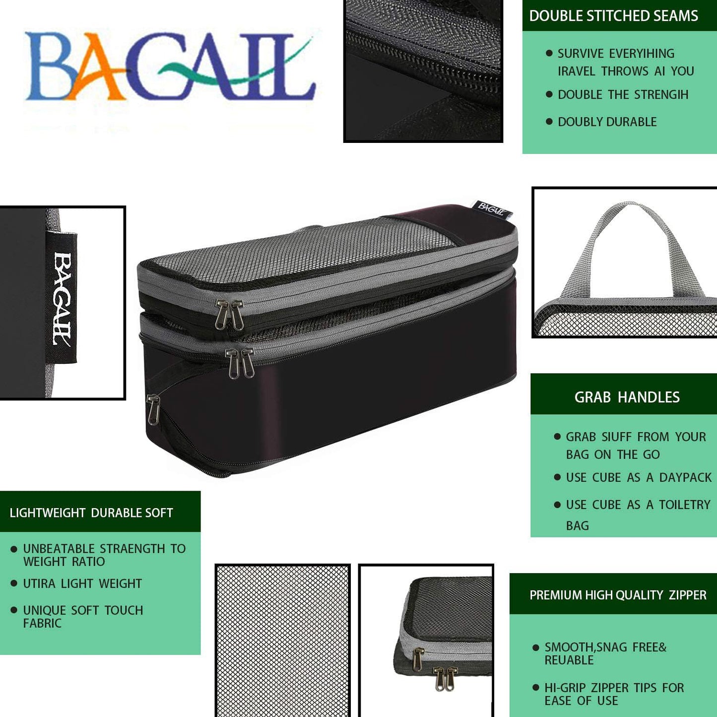 BAGAIL 4 Set/6 Set Compression Packing Cubes Travel Accessories Expandable Packing Organizers(Black HalfMesh 6 Set)