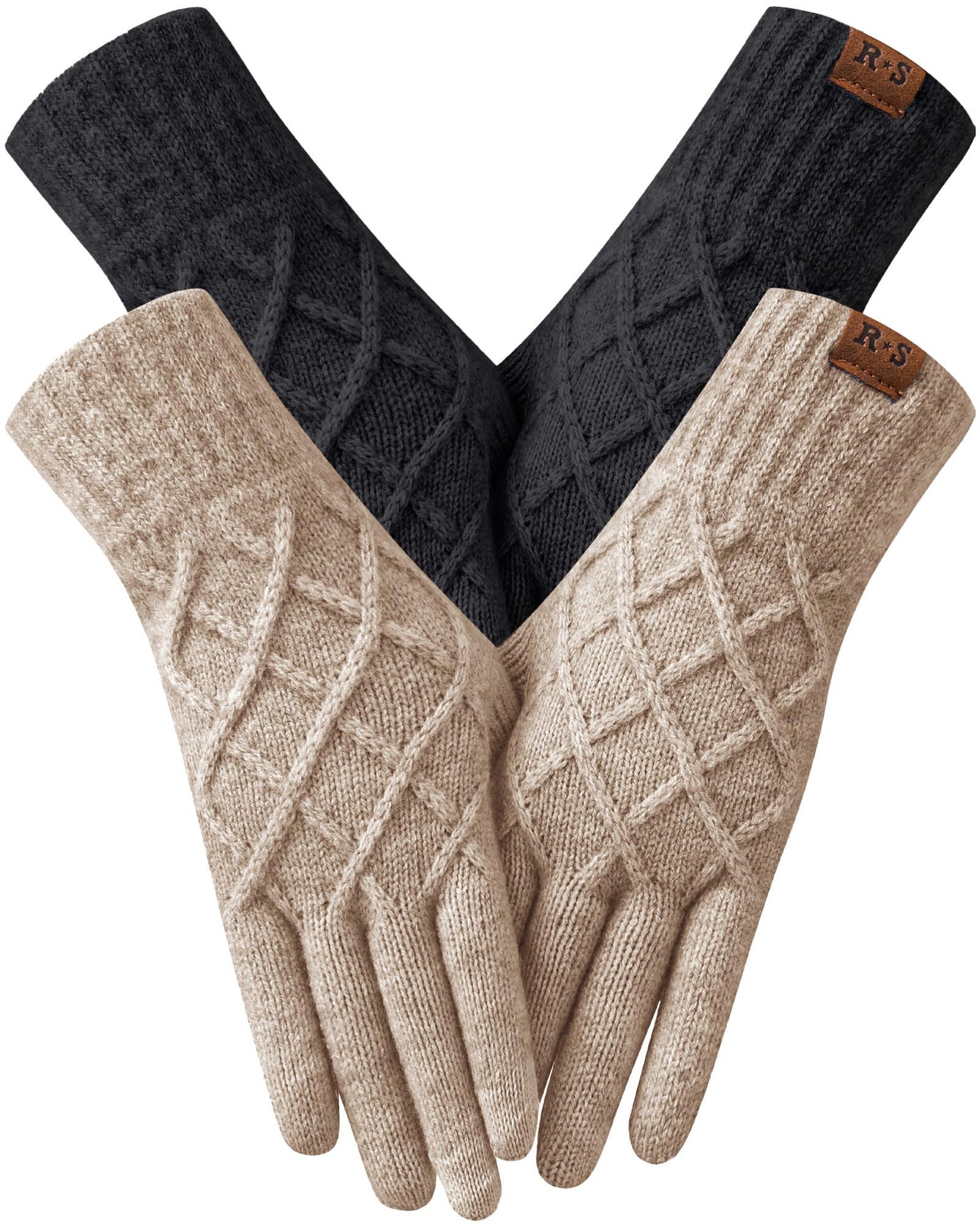 REACH STAR 2 Pairs Winter Gloves for Women, Touch Screen Thermal Knit Lining Warm Gloves for Cold Weather, For Running Driving Hiking Christmas Gifts Stocking Stuffers