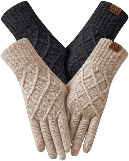 REACH STAR 2 Pairs Winter Gloves for Women, Touch Screen Thermal Knit Lining Warm Gloves for Cold Weather, For Running Driving Hiking Christmas Gifts Stocking Stuffers