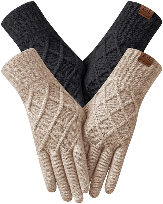 REACH STAR 2 Pairs Winter Gloves for Women, Touch Screen Thermal Knit Lining Warm Gloves for Cold Weather, For Running Driving Hiking Christmas Gifts Stocking Stuffers