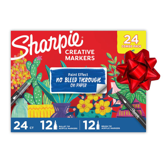 Sharpie Creative Markers, Combo Pack, Water-Based Acrylic, Bullet & Brush Tips, Assorted Colors Including Earth Tones, 24 Count - Works on Paper, Metal, Wood, Ceramic, Glass, Rock, Canvas