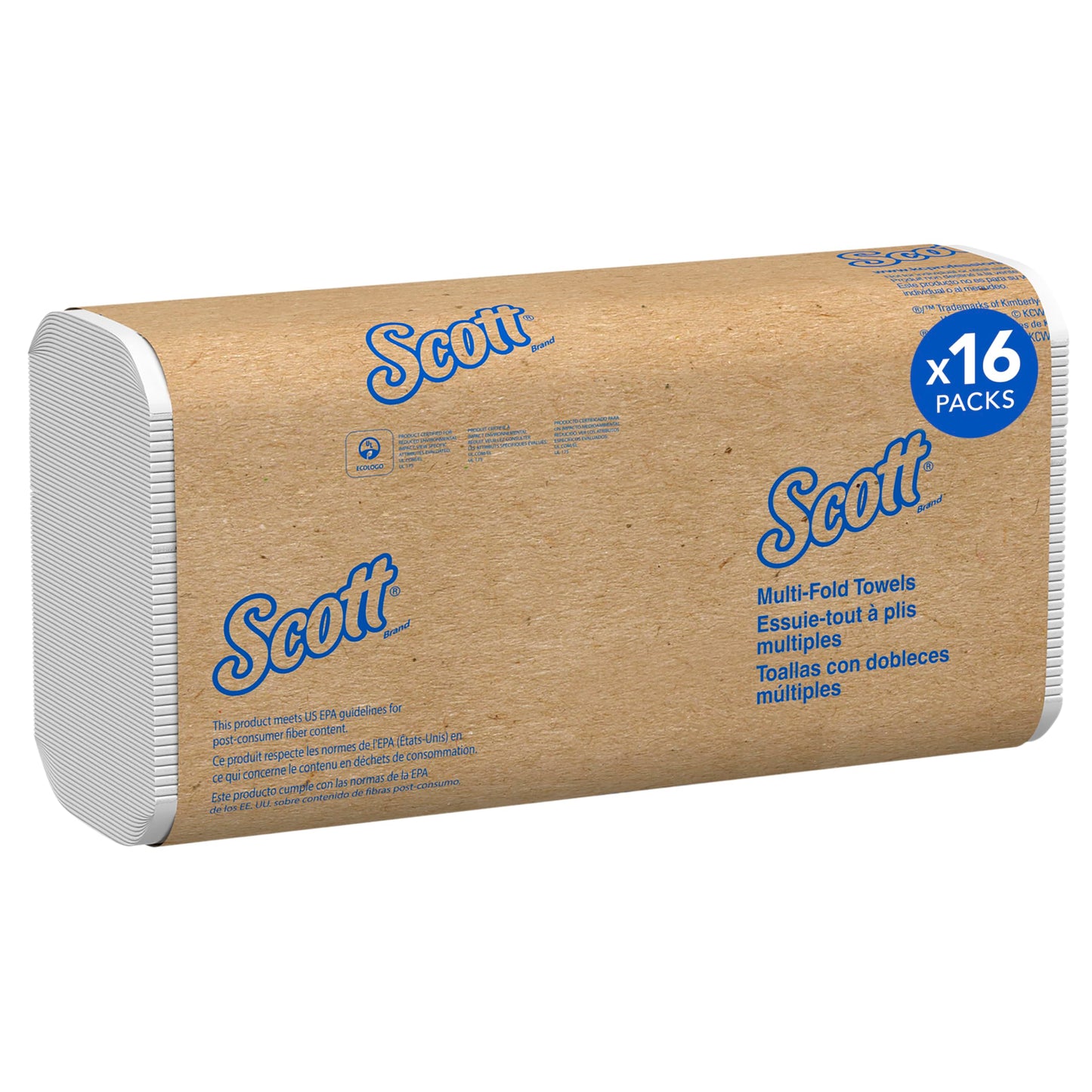 Scott Professional Multifold Paper Towels, Bulk (01804), with Absorbency Pockets, 9.2" x 9.4" sheets, White (250 Sheets/Pack, 16 Packs/Case, 4,000 Sheets/Case)