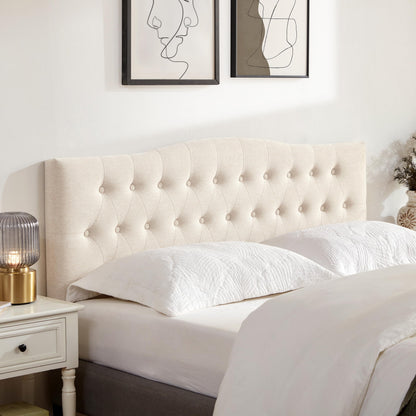 Huatean Home Tufted Upholstered Headboard Queen Size, Sturdy and Durable Solid Wood Bed headboard, Fabric Headboard Adjustable Height from 37” to 51”, Modern Button Diamond Design Head Board, Beige