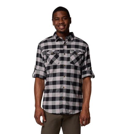 Columbia Men's Bearmouth Springs Roll Up Long Sleeve Flannel Shirt, Columbia Grey Buffalo Check, Large