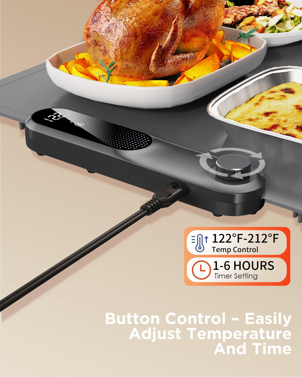 FEPPO Food Warming Mat, (XXL 35”x16”) Electric Warming Trays for Buffets Party, Fast Full-Surface Heating Mat for Food with 19 Level Adjustable Temperature and 6 Hours Timer, Roll Up Food Warmer