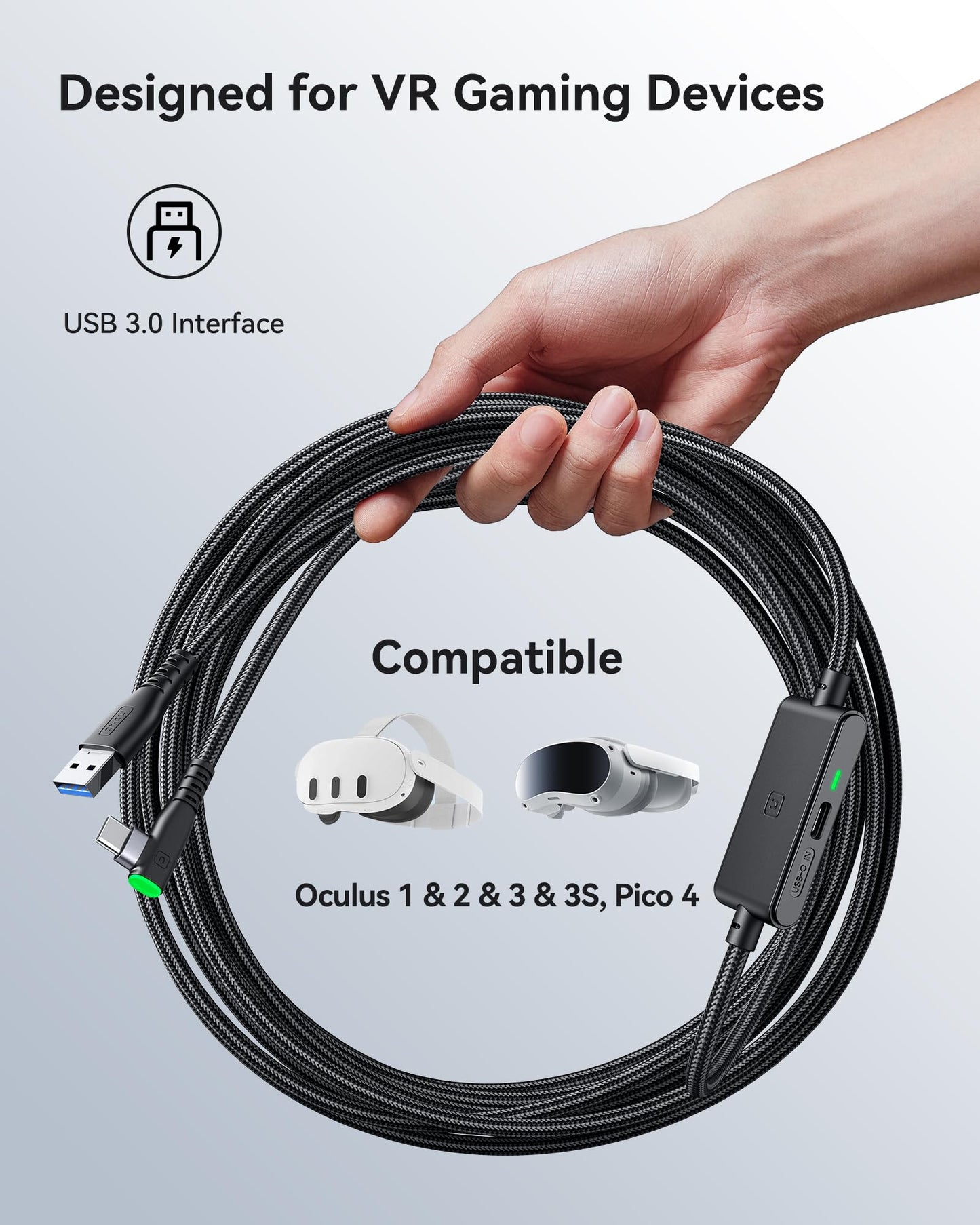 INIU Oculus Link Cable with Charging [16ft] for Meta Quest 3s Quest 3 Quest 2/Pro, Pico 4, PC VR, Steam VR, USB 3.0 High Speed Data Cable, USB C Charger Cord for VR Headset Accessories