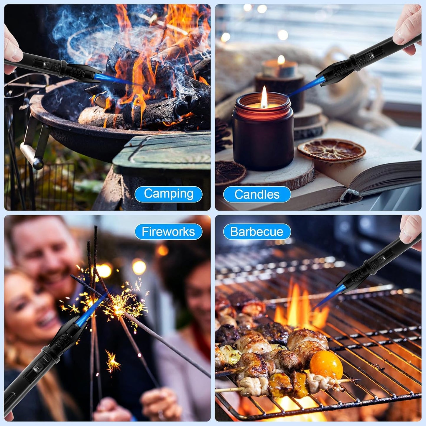 Camping Mini Torch Lighter Small Refillable Butane Lighters Pocket Tactical EDC Windproof Jet Flame with Visual Window for Hiking Survival Kitchen Candle Fireplace Home Party BBQ, 5" (Without Fuel)