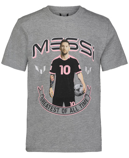 Messi Boys' Lifestyle Short Sleeve T-Shirt, Standard Fit Graphic Tee, Cotton Blend Fabric, Heather Grey