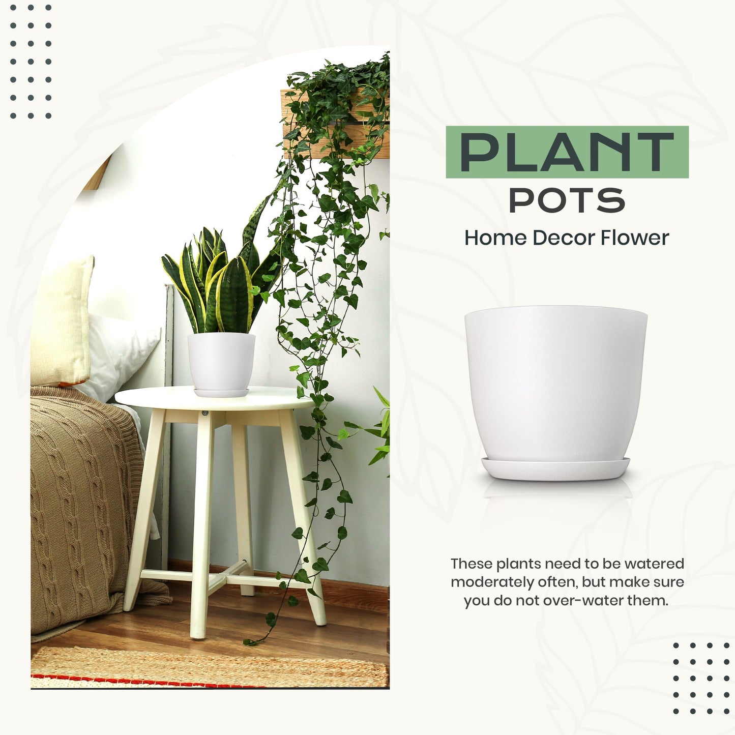 Utopia Home - Plant Pots Indoor with Drainage - 7/6.6/6/5.3/4.8 Inches Flower Pots for Indoor Planter - 10 Pack Plastic Planters - Ideal for Stocking Stuffers or Home Christmas Decorations - White