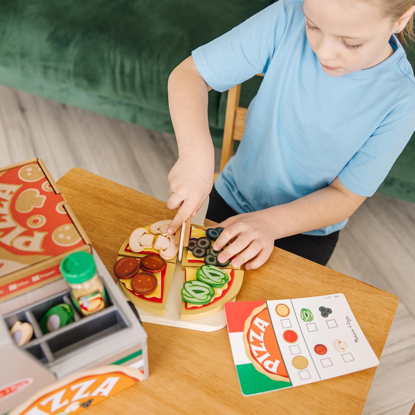Melissa & Doug Top & Bake Wooden Pizza Counter Play Set with Play Food (41 Pcs) Preschool Toy Pizza, Wooden Food Set, Pretend Sets For Kids Ages 3+ - FSC-Certified - FSC Certified