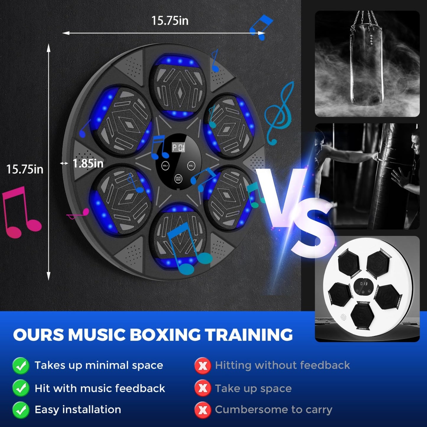 LOLBOX Music Boxing Machine, Boxing Wall Mount Machine for Kids Adult, Bluetooth Smart Boxing Traineing Machine with Boxing Gloves, Boxing Workout Equipment Target for Home, Office, Gym (Upgrade)