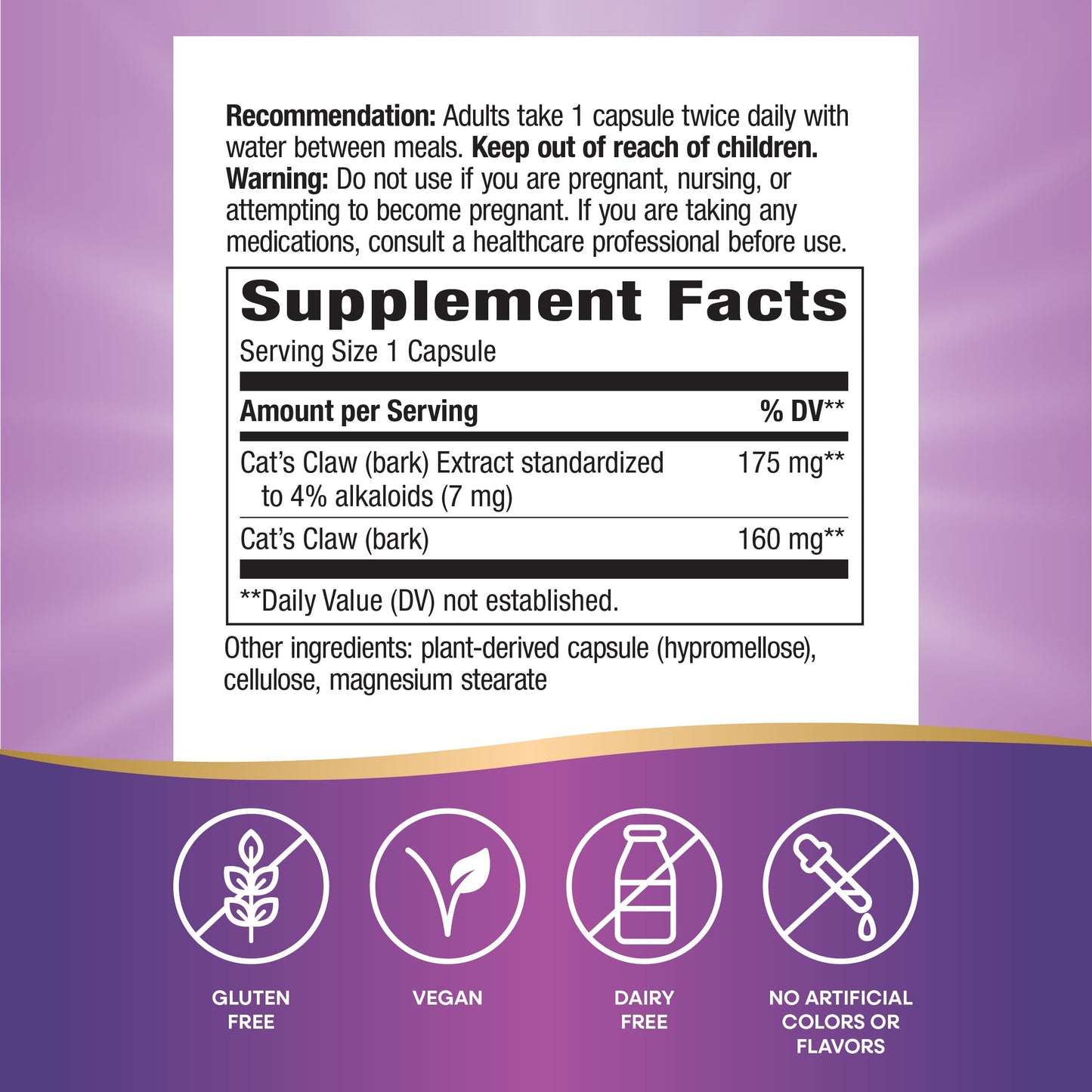 Nature's Way Standardized Cat's Claw Extract, 175 mg per serving, 60 Capsules