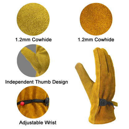 AOUCHI Women's Cotton Lined Leather Work Gardening Gloves, Rose Trimming, TIG/MIG Welding, Construction, Farm, Ranch Flexible Cowhide Gloves, Comfortable, Durable (Medium)