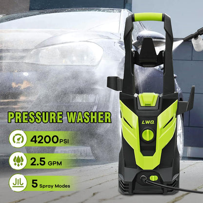 Electric Pressure Washer, 4200 PSI 2.5 GPM Power Washer with 4 Quick Connect Nozzles, High Pressure Cleaning Machine with Foam Cannon for Cars/Fences/Driveways/Patios/Home Cleaning