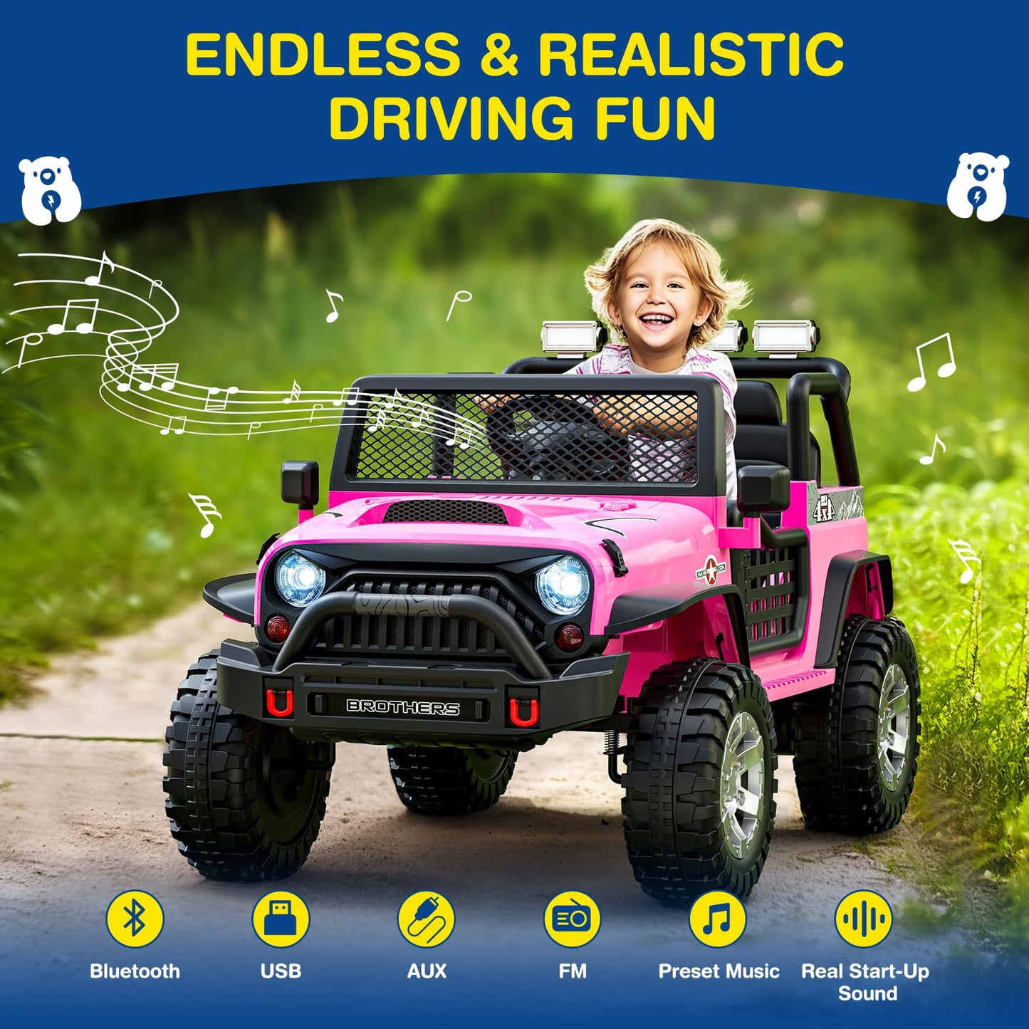 LIGIANT L8 Ride On Car, 12V Kids Electric Car w/Remote Control, 2 Seater, Spring Suspension, Bluetooth Speaker, Multi Music Modes, 3 Speeds, LED Lights, Xmas & Birthday Gift Ideas for Kids Ages 3+