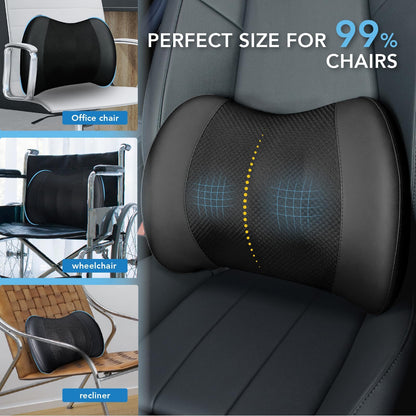 Lofty Aim Lumbar Support Pillow for Car, Memory Foam Lumbar Pillow for Lower Back Pain Relief - Back Cushion for Driving, Chair Support for Car-Office Chair, Wheelchair - Black