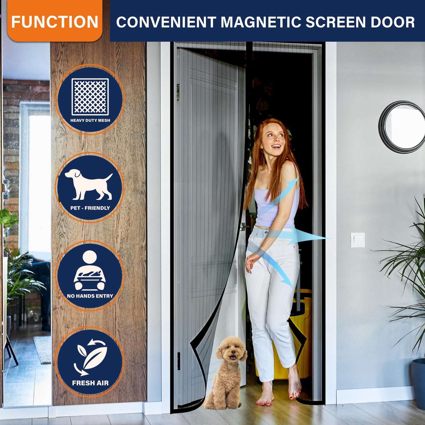 Mesh screen with magnetic Closure-Keeps Bugs Out Let Breeze in, Heavy Duty - Pet and Kid Friendly, Works with Front, Sliding doors (38 x 82 Inch)