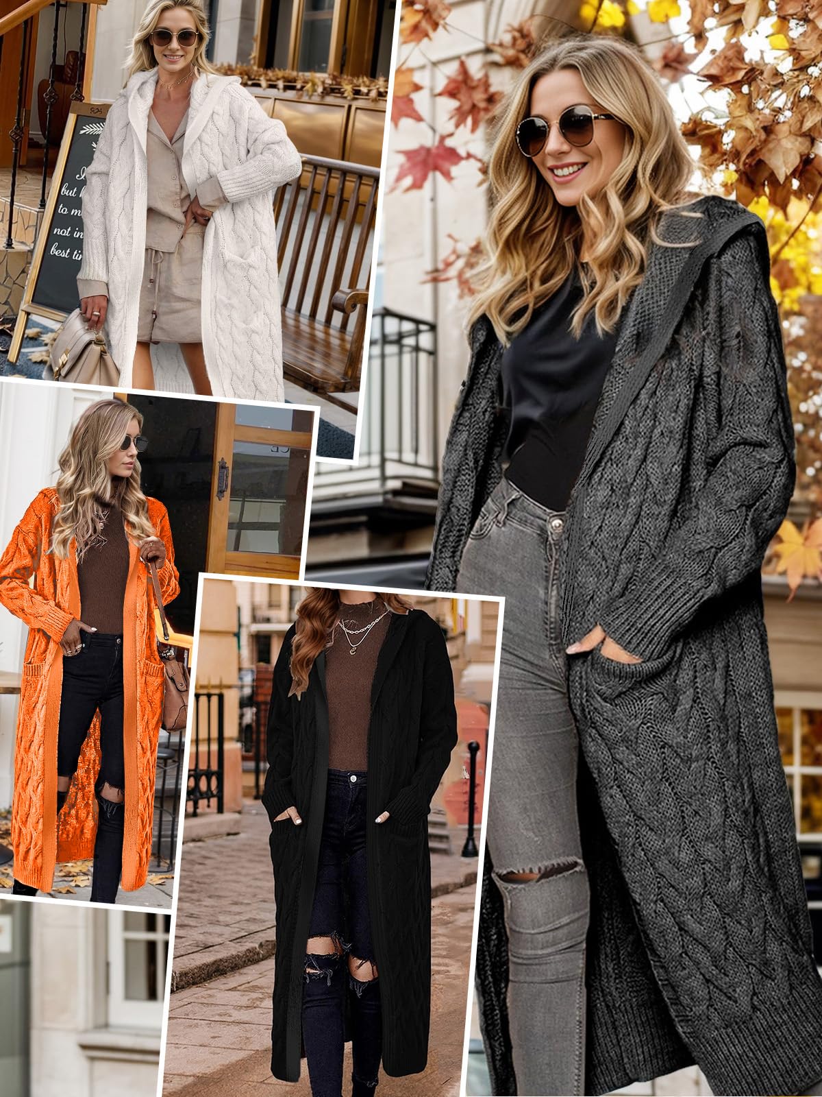 Fall Cardigan Sweaters for Women Fashion 2025 Open Front Hooded Cable Oversized Long Trendy Warm Winter Coats Outfits Beige