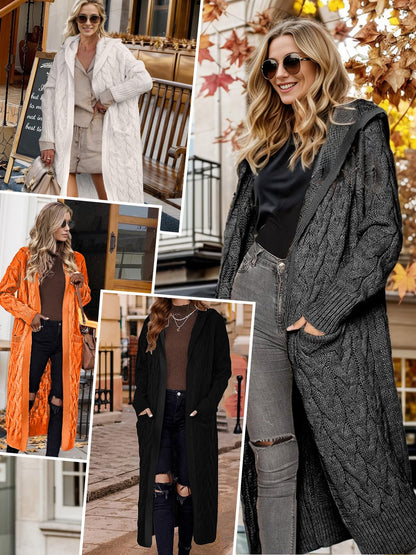 Fall Cardigan Sweaters for Women Fashion 2025 Open Front Hooded Cable Oversized Long Trendy Warm Winter Coats Outfits Beige