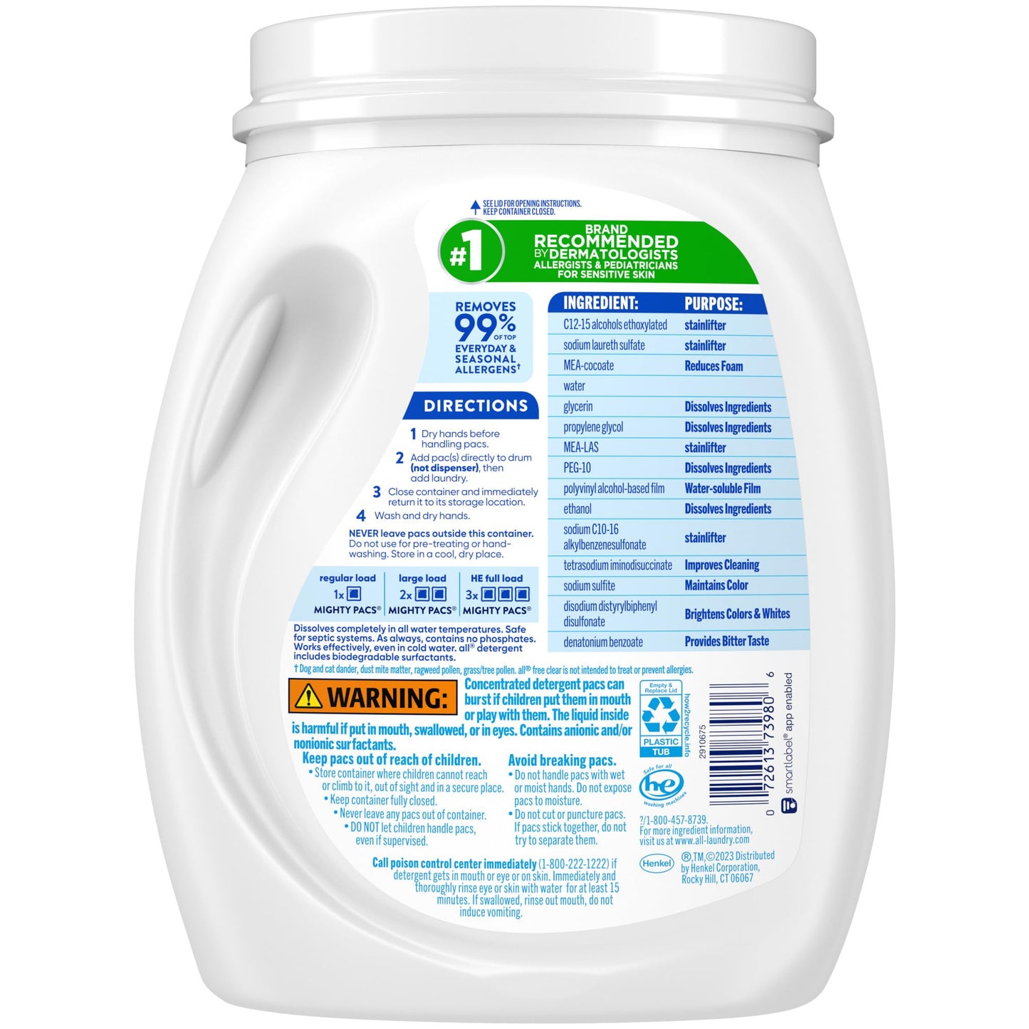all Unit Dose Laundry Detergent, Mighty Pacs, Free Clear, 132 Count