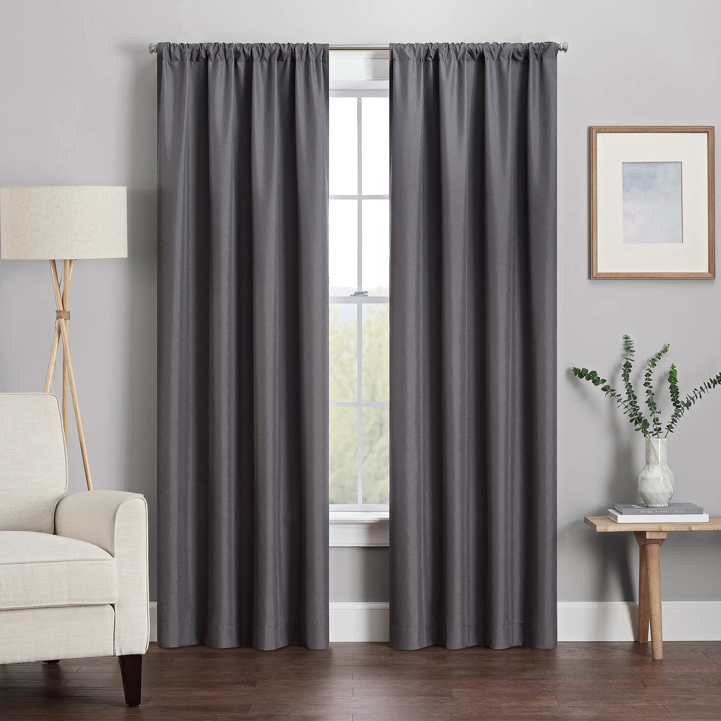 ECLIPSE Kendall Modern Blackout Thermal Rod Pocket Window Curtain for Bedroom or Living Room (1 Panel), 42" x 95", Charcoal