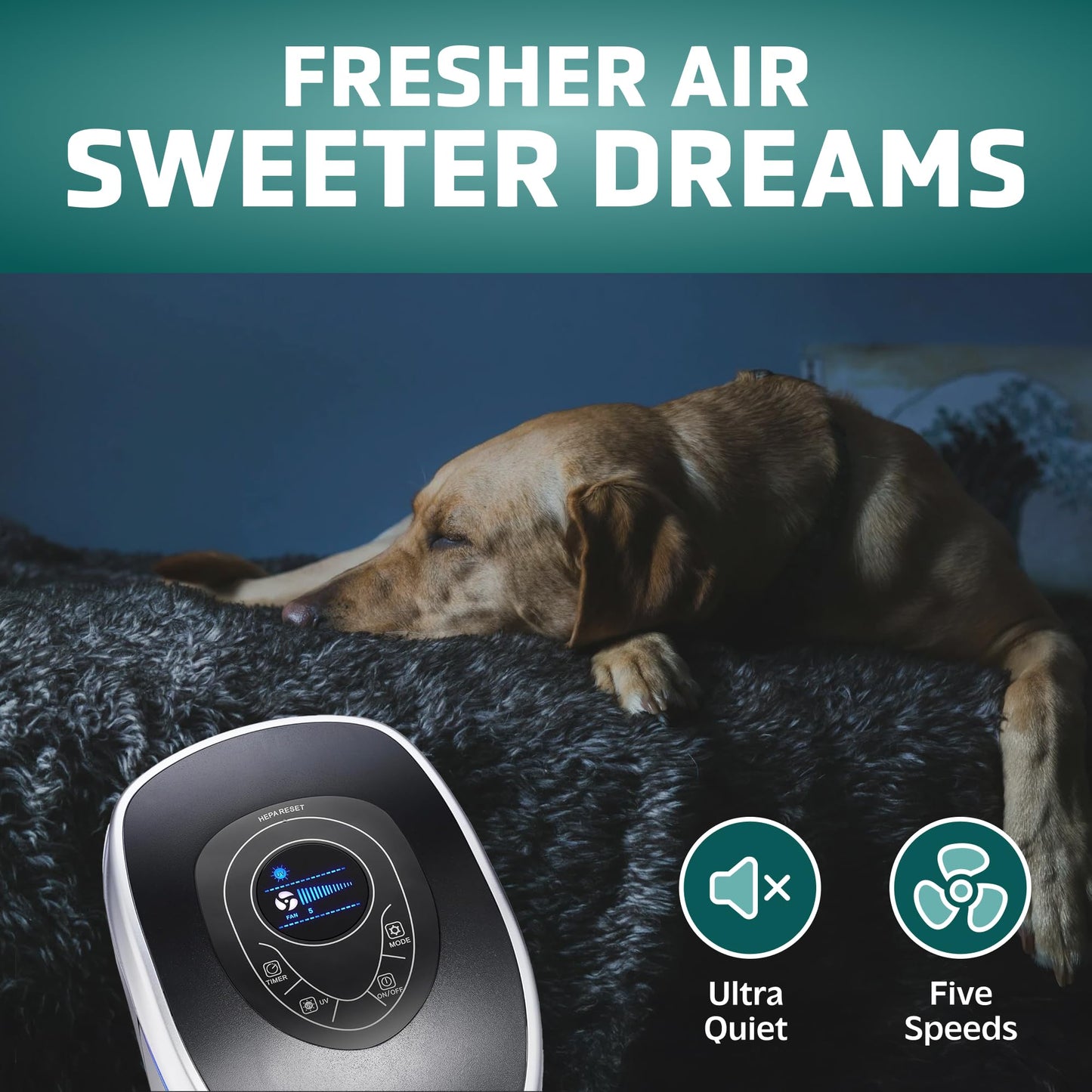 GermGuardian 5-In-1 HEPA Air Purifier for Home, Large Rooms Up To 915 Sq. Ft. with HEPA Pet Air Filter, UV-C Light & Odor Reduction, AC5250PT, 28" Tower, Black