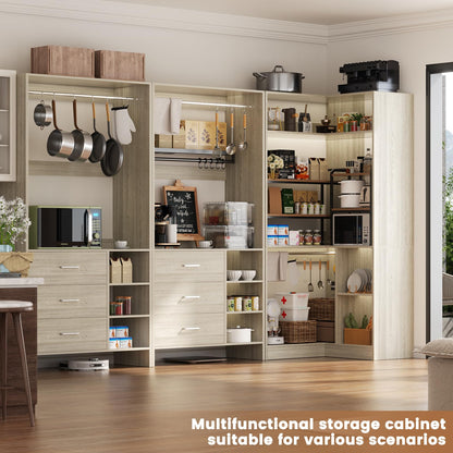 Aheaplus Closet System with 6 Drawers, 4 Hanging Rods & Corner Tower, Corner Closet System with Hanging,92.6" L-Shaped Walk-In Wardrobe Organizer, 2000+ lbs Capacity, Set of 3, White Oak