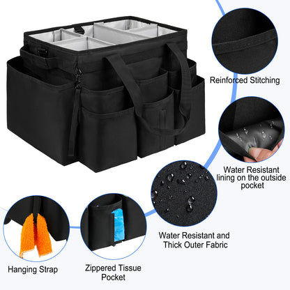 ZIOZERTT Large Rolling Cleaning Caddy Bag with Detachable Trolley,Cleaning Cart on Wheels with Shoulder Strap,Cleaning Supplies Organizer for Housekeepers,Black