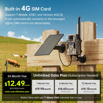 SEHMUA 3rd Cellular Trail Cameras with 48MP Photo 2K Live Streaming, 4G LTE Unlimited Data Plan Built-in SIM Card, 4W Solar Powered Game/Deer Cam No Glow Flash with Motion Activated