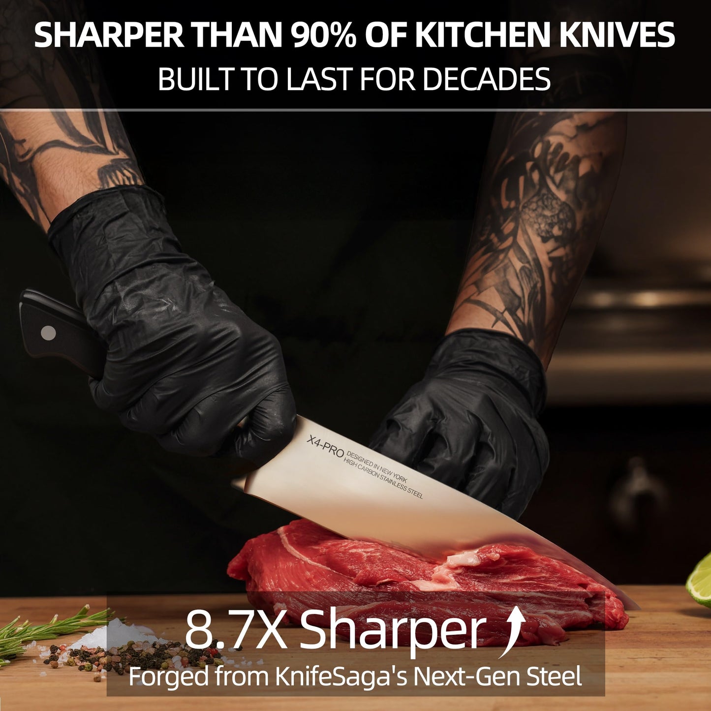 KnifeSaga Knife Set, 15 Pcs Kitchen Knife Block Set, Enduring Razor-Sharp High Carbon Stainless Steel Chef Knife Set with Block and Sharpener, Premium Black Knives Set for Kitchen Valentine's Gift